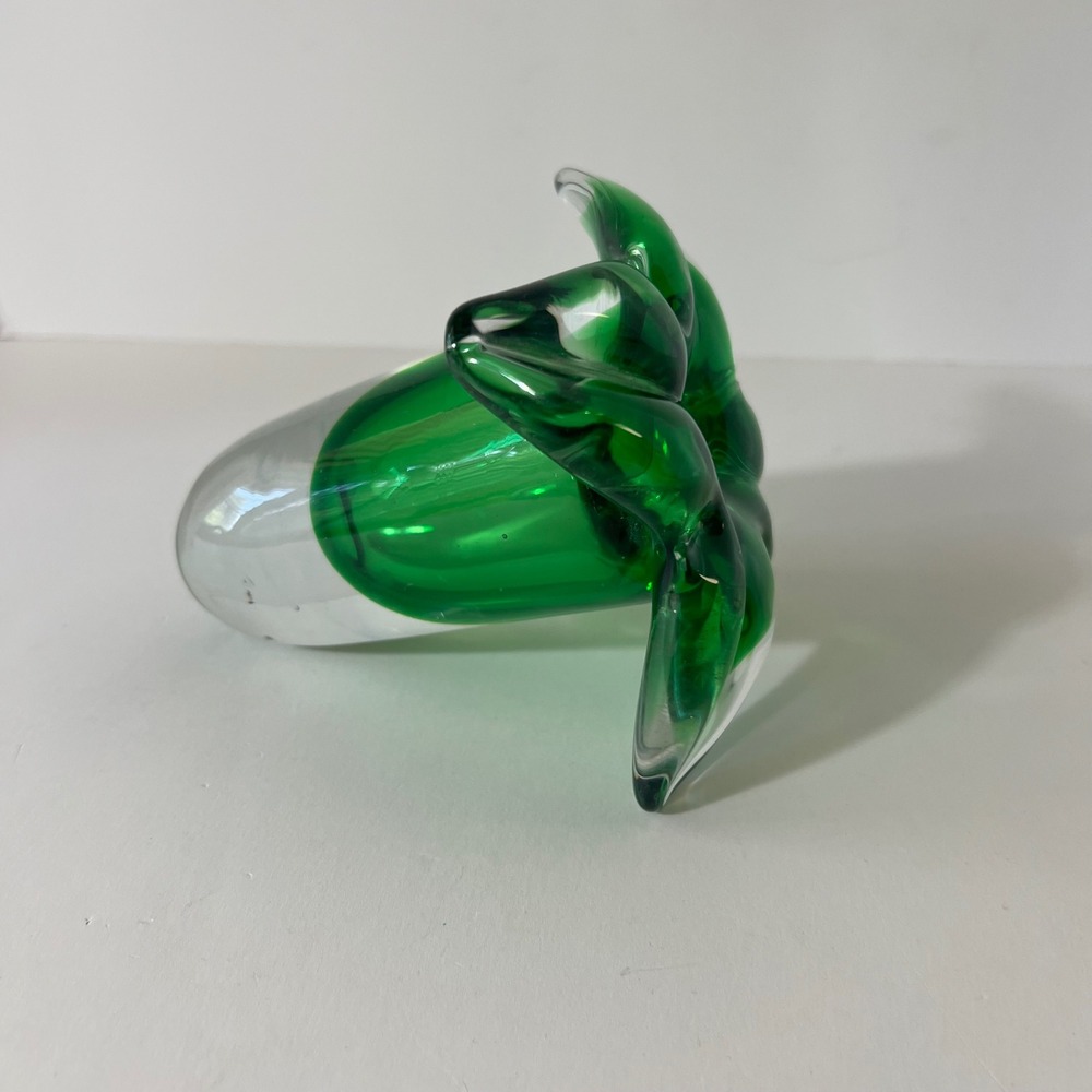 Vtg Emerald Green Handblown ArtGlass Hummingbird Hollow Tube Flower Paperweight